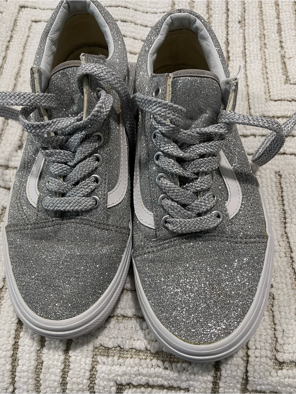 Silver Glitter Lace-Up Women's Sneakers